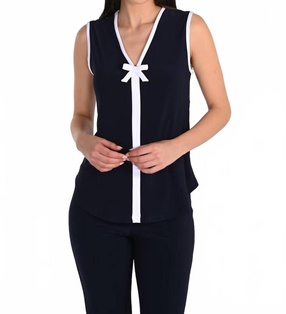 NEW FRANK LYMAN v-neck sleeveless pullover top in midnight/white